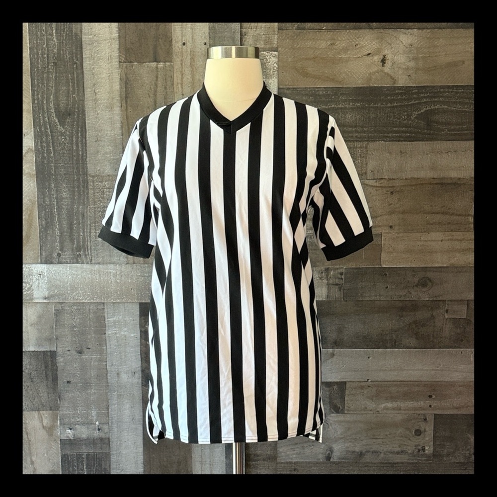 McDavid black and white striped referee jersey large soccer Halloween costume